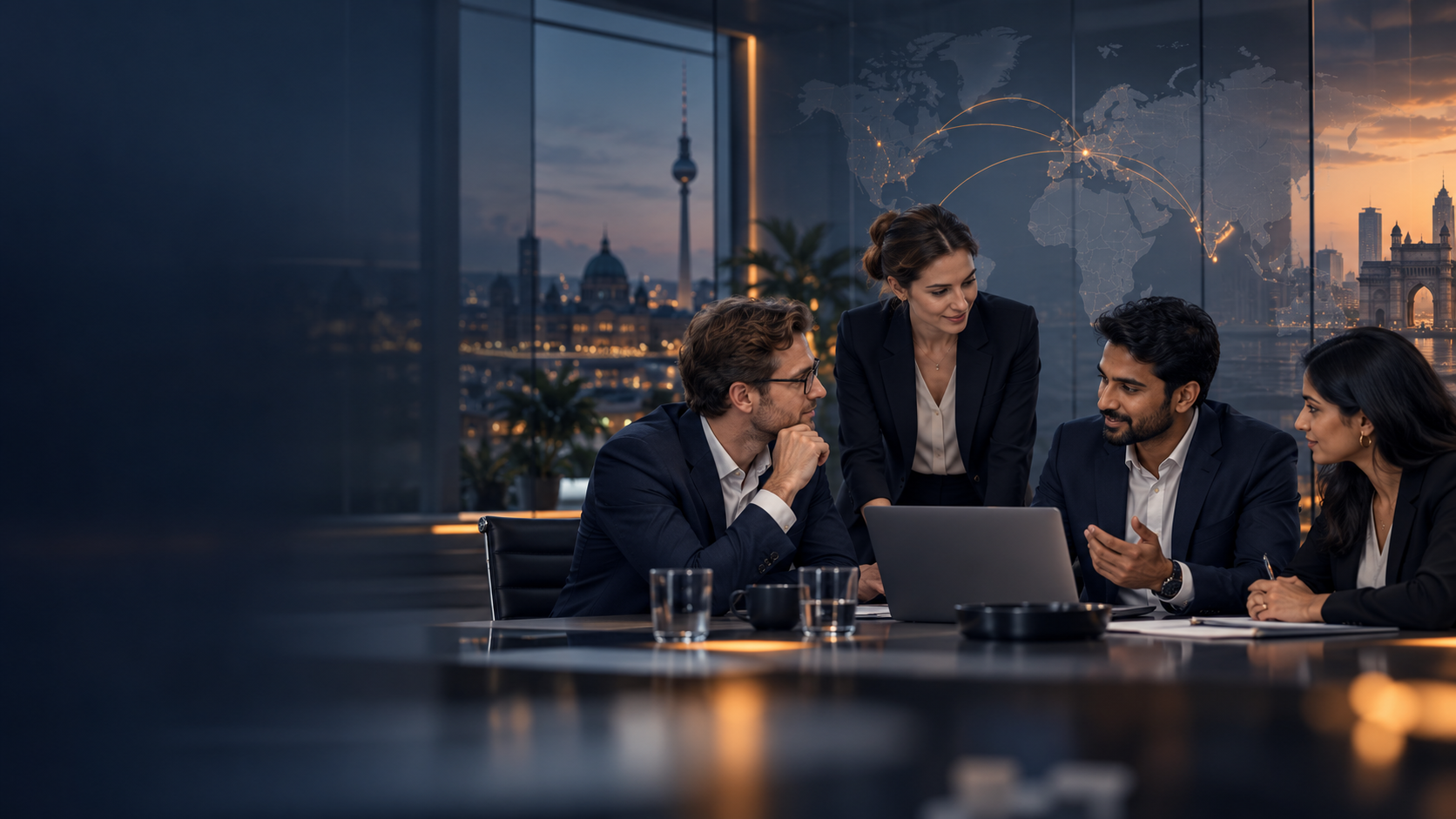 Internationales Team im Austausch über Deutschland und Indien